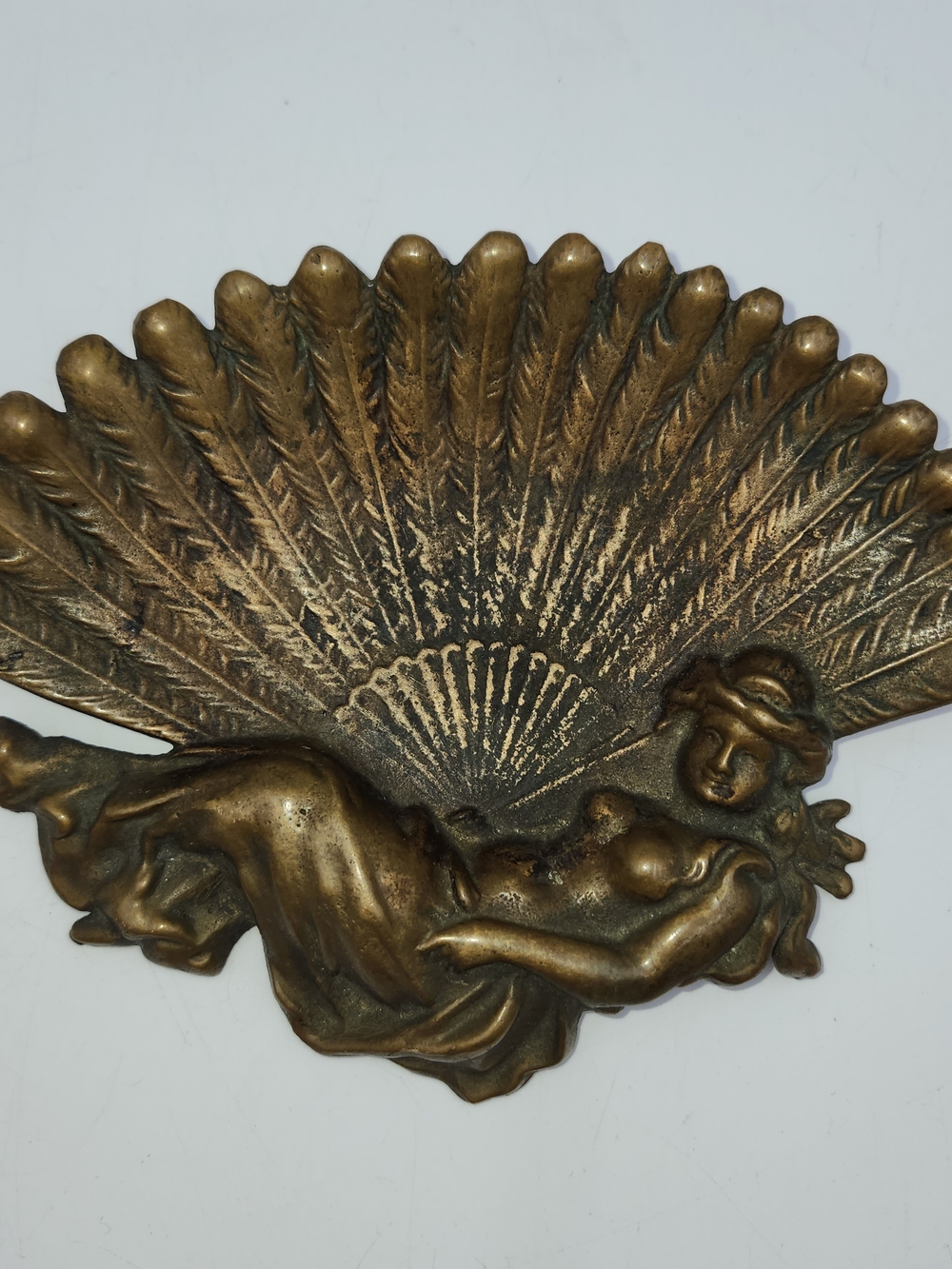 Vintage Art Nouveau Bronze Brass Vanity Tray Trinket Dish Nude Lady